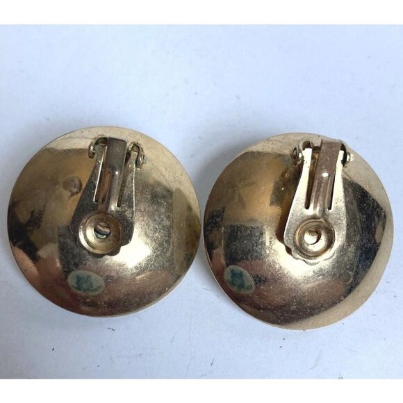 Vintage Yellow Flower Disc Earrings Clip On Gold Flecks Mid Century Retro Pin Up - Picture 5 of 6